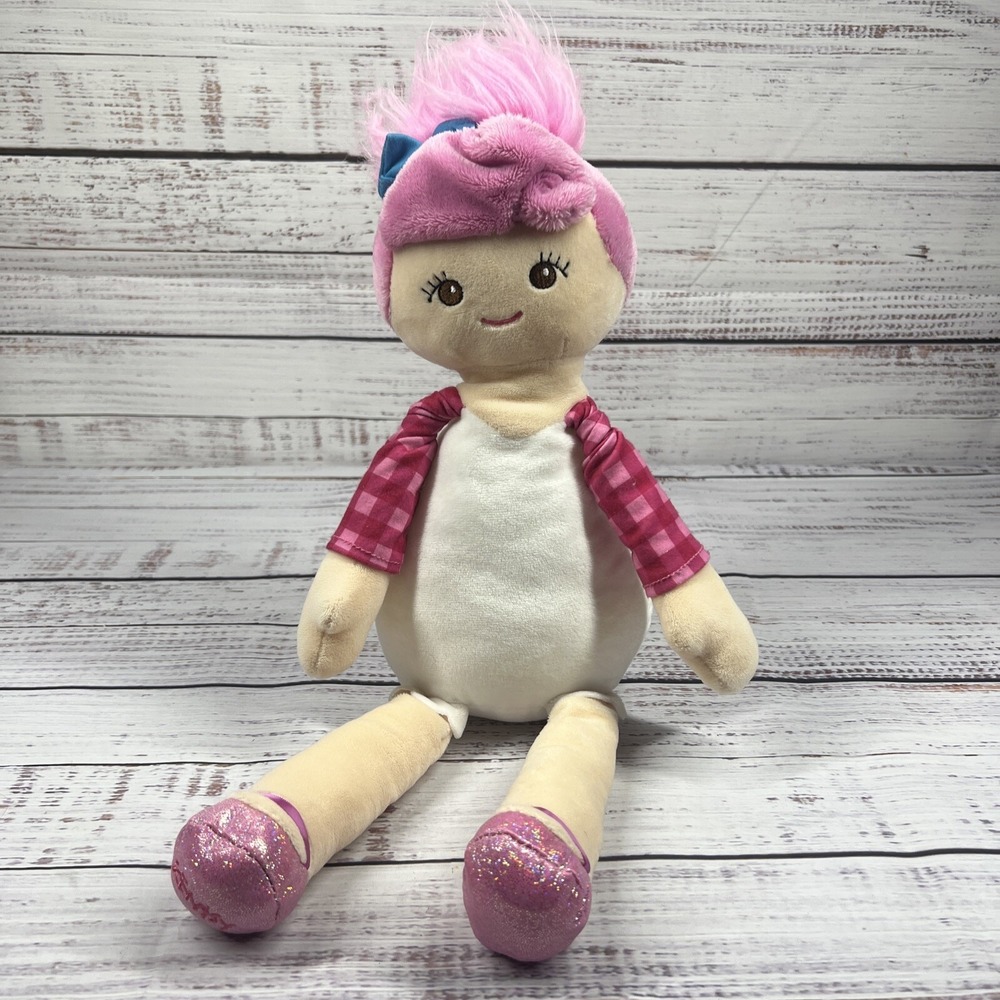 Scentsy Buddy Friend Rag Doll Plush Pink Hair Plaid Shirt 14" Stuffed Toy Used